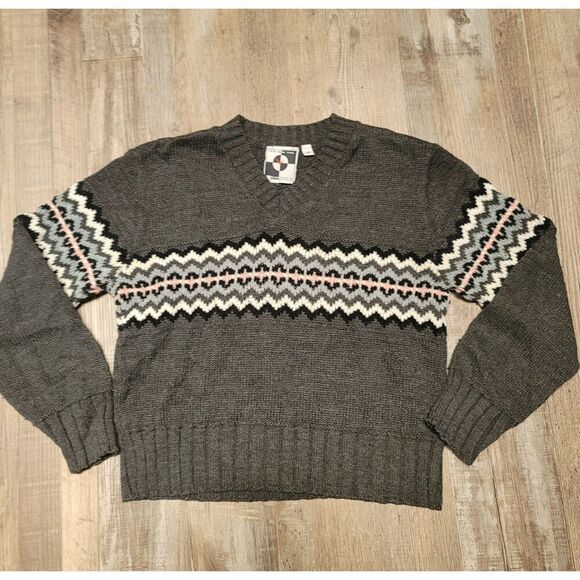 Vintage Its Our Time Medium Juniors Long Sleeves Stripe Knit Sweater Gray - Picture 1 of 7